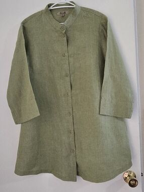 FLAX Olive Green Linen Button-Down Tunic/Top